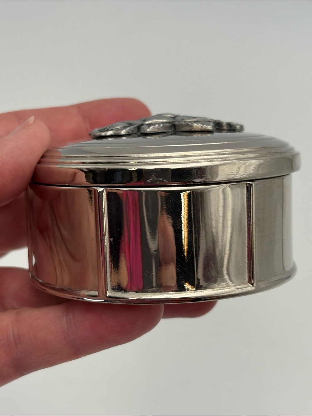 Vintage Silver-Plated Floral Round Box - Silver Rose Accent - Picture 8 of 11